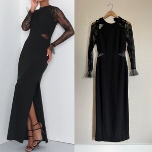 NWOT Lulus Bragging Rights Black Lace Long Sleeve Column Maxi Dress